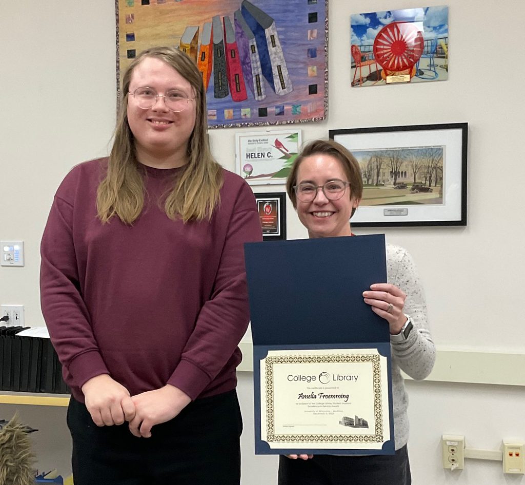 Director of Undergraduate Library Services Kelli Hughes with Amelia F.
