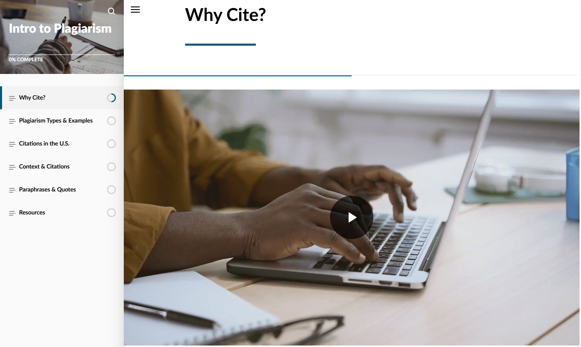 Select to open Intro to Plagiarism Tutorial