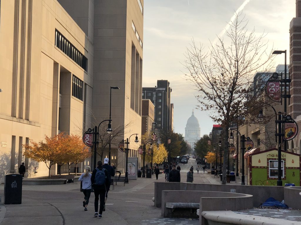 Memorial library at sunset
