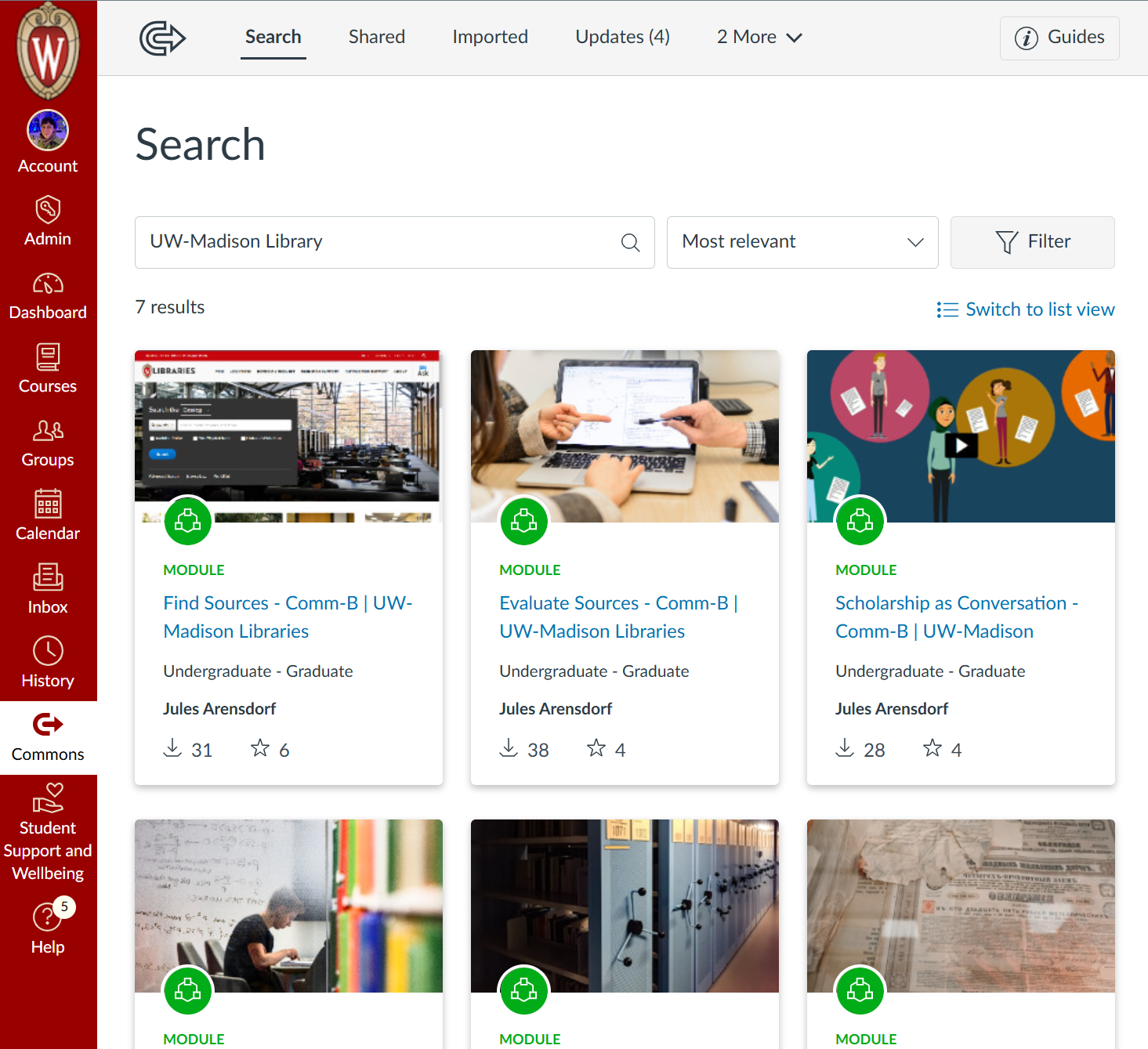 Library modules in Canvas Commons